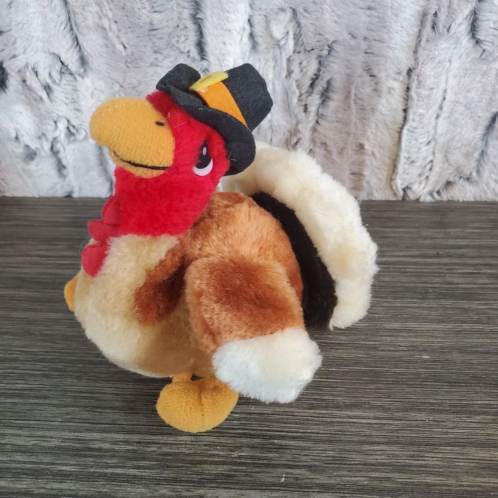 Wallace Berrie Small Plush‎ Turkey Thanksgiving 6" Stuffed Wearing Pilgrim Hat